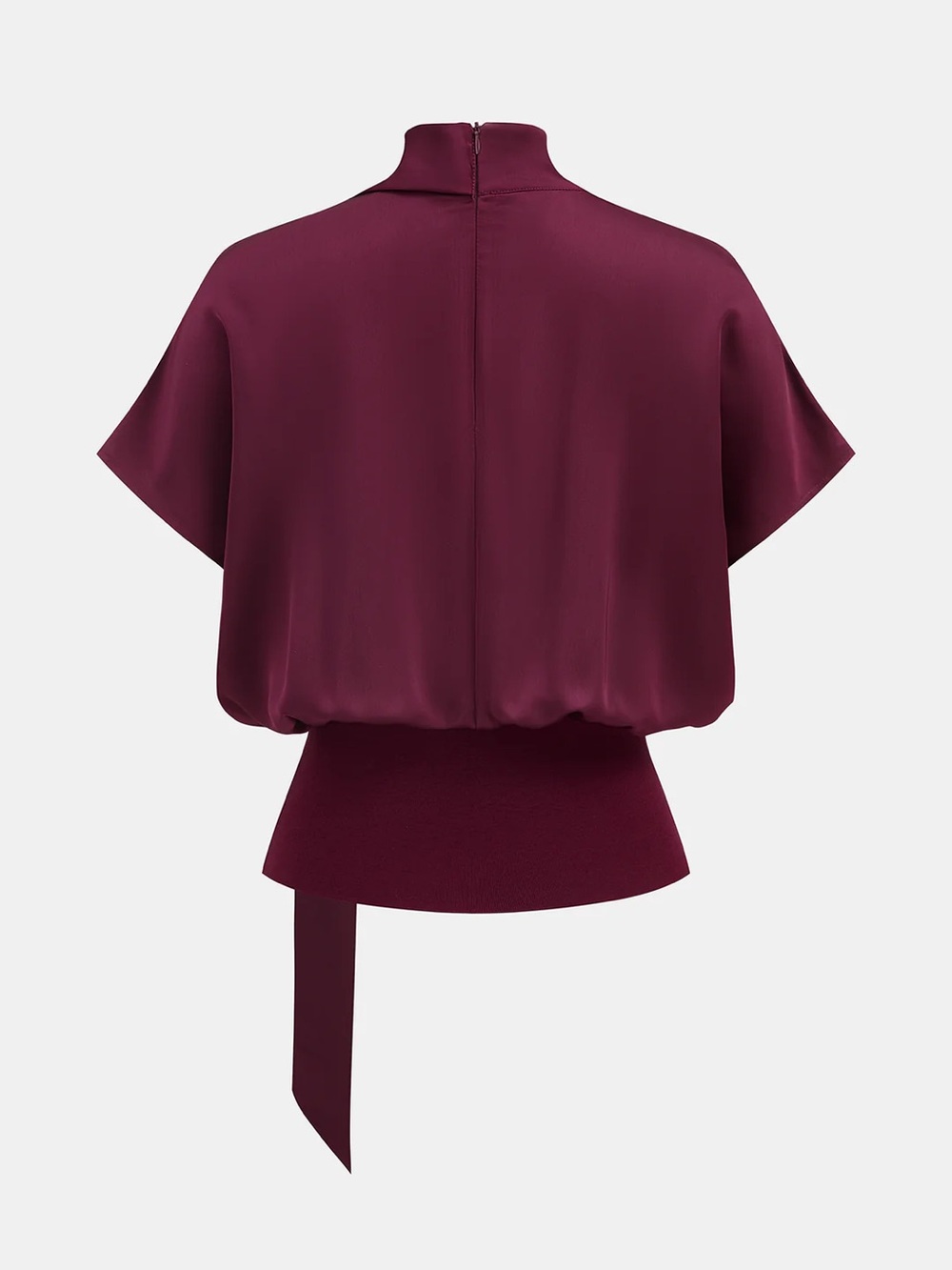 203 Draped Satin Mock Neck Blouse with Tie - Picture 2 of 4